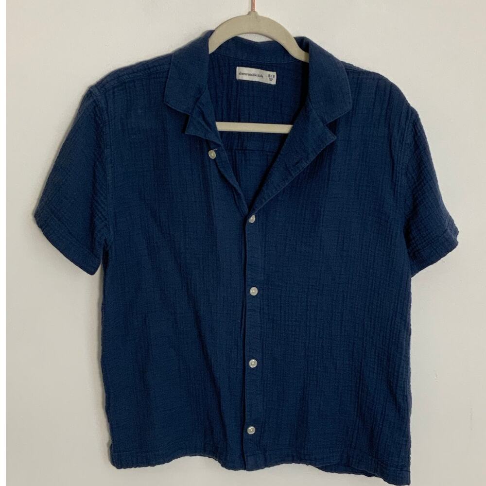 Abercrombie Kids Navy textured knit‎ short sleeve button up size 15/16